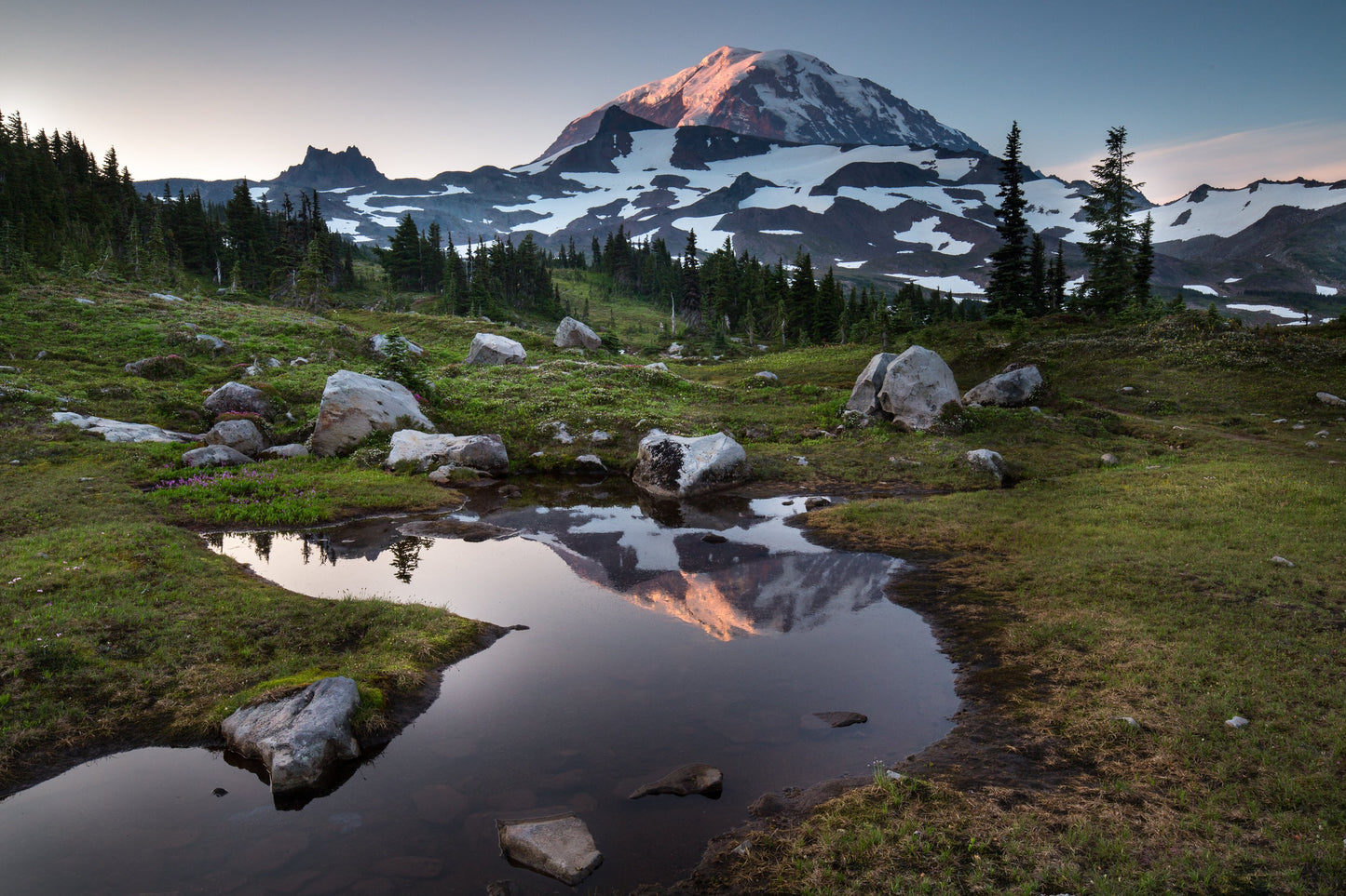 Morning after a thunderstorm at Mt. Rainier in Washington