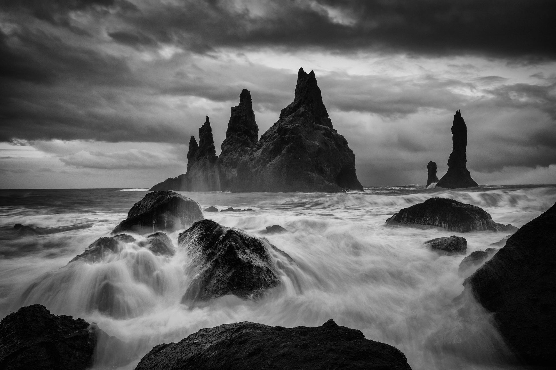 Ocean crashing on rocks at Reynisdranger off the south coast of Iceland