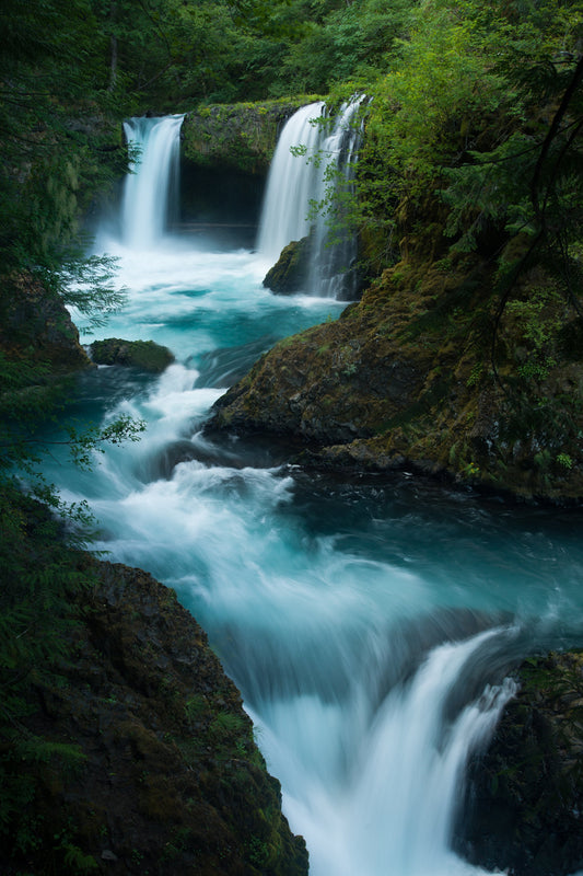 waterfalls and streams ebb and flow through Spirit Falls in Washington